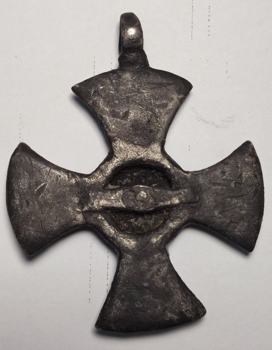   Croix Templière Avec Armoiries 'Hache' En Argent Et Émaux Cloisonnèe. -photo-3