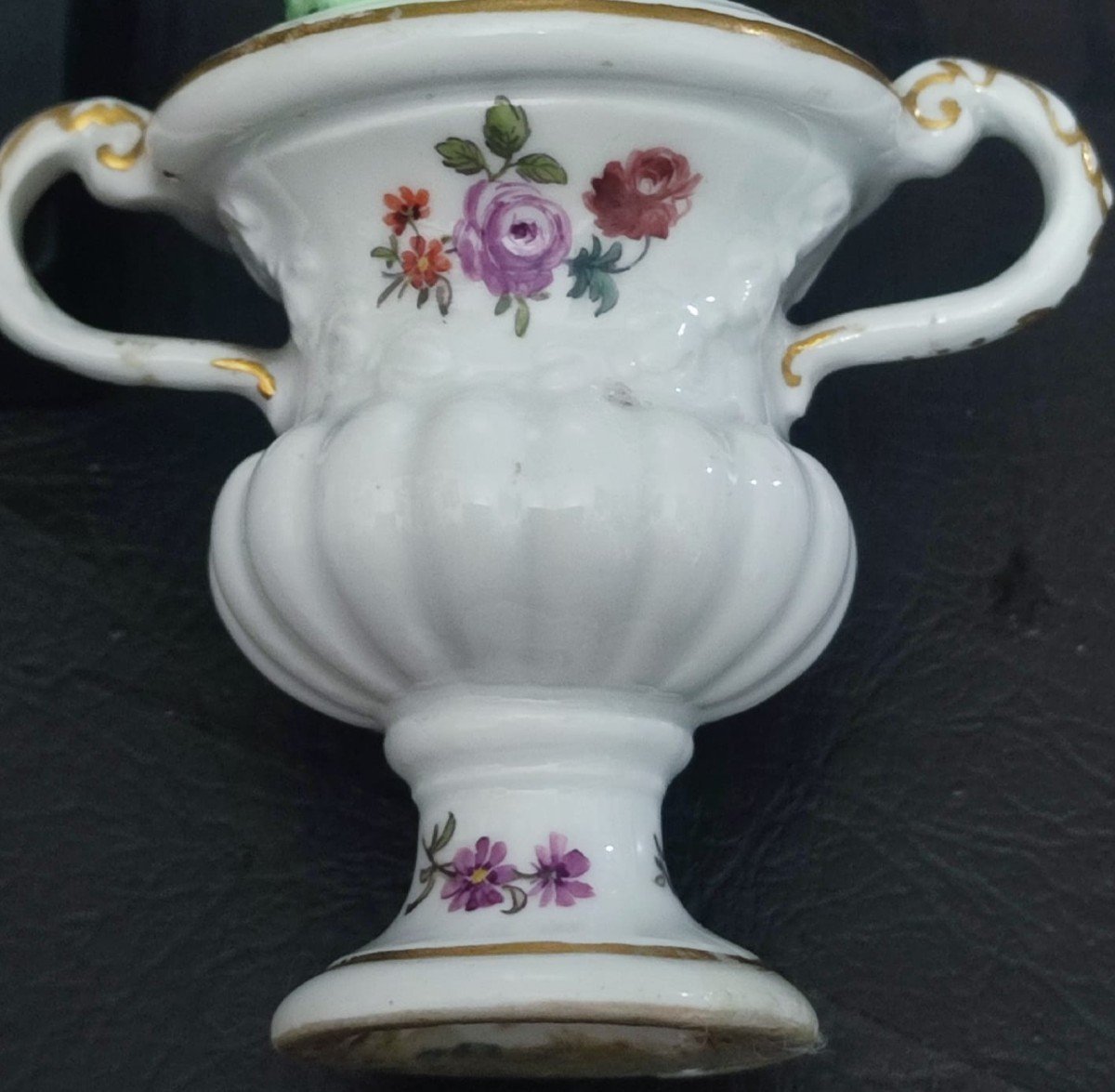 Maissen Sec. XVIII - Vase Miniature à Double Anse Et Peint Avec Plante à Fleurs-photo-2