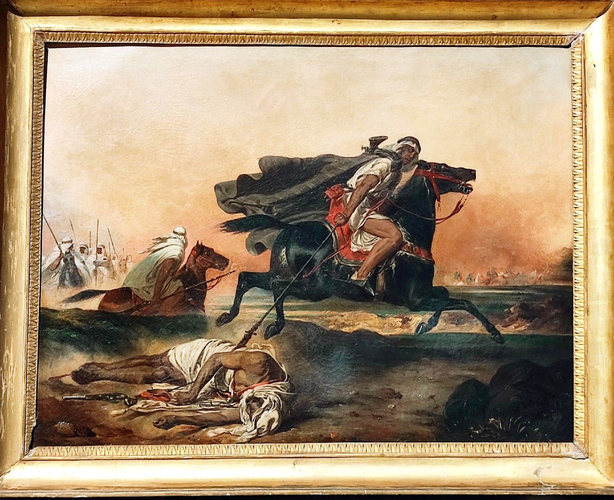 Orientalist Extinguishing It, In Oil On Canvas Of Original Cm.80x105.