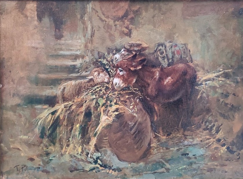 Tito Pellicciotti- 'three Friends At Breakfast' - Oil On Canvas  Cm 35x49