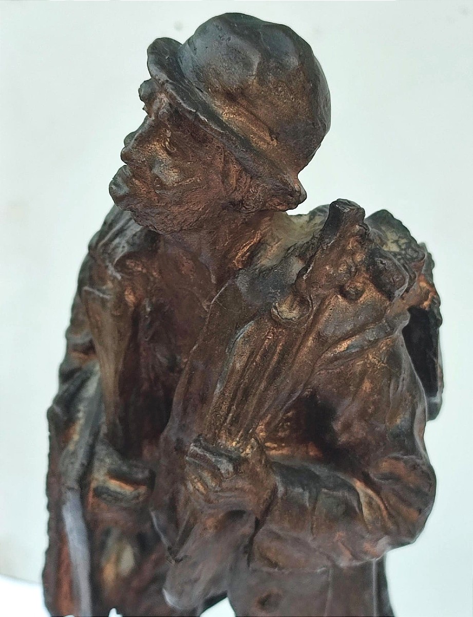'the Old Antiquarian' Bronze With Blonde Patina By Felice Nicolò. Height 37cm.-photo-2