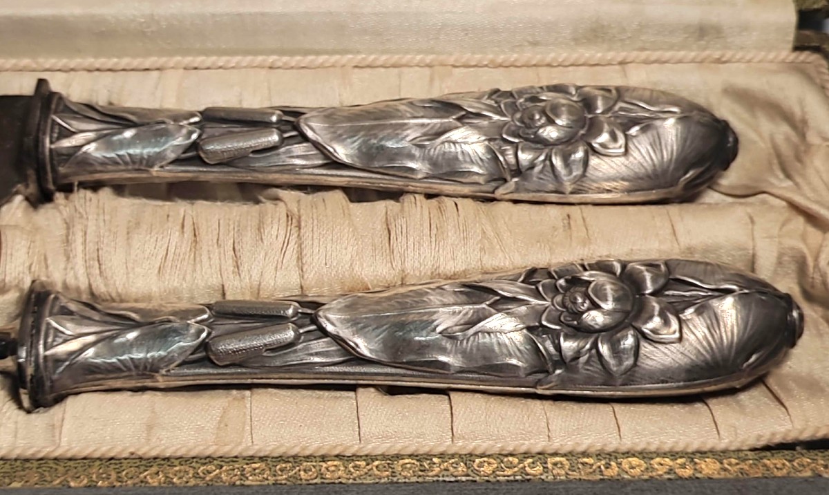 Art Nouveau Roast Cutlery Set With Solid Silver Handles And Floral Decoration. Paris 1920 C.-photo-2
