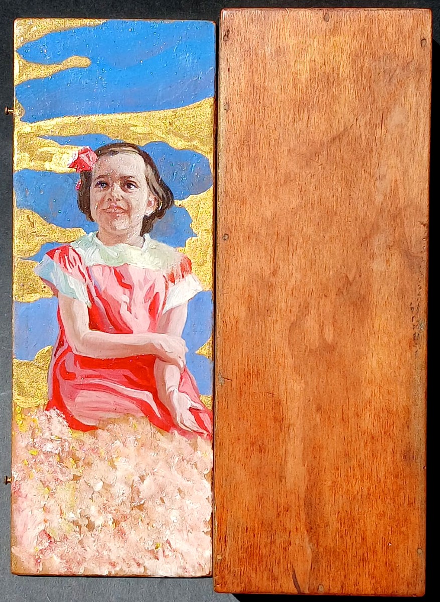 James Ensor Impressionist 'little Girl With A Pink Bow' Painted Box (1880-90).-photo-2