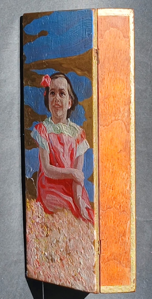 James Ensor Impressionist 'little Girl With A Pink Bow' Painted Box (1880-90).-photo-4