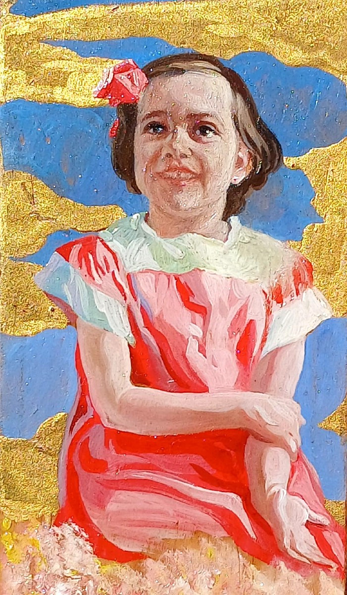 James Ensor Impressionist 'little Girl With A Pink Bow' Painted Box (1880-90).-photo-2