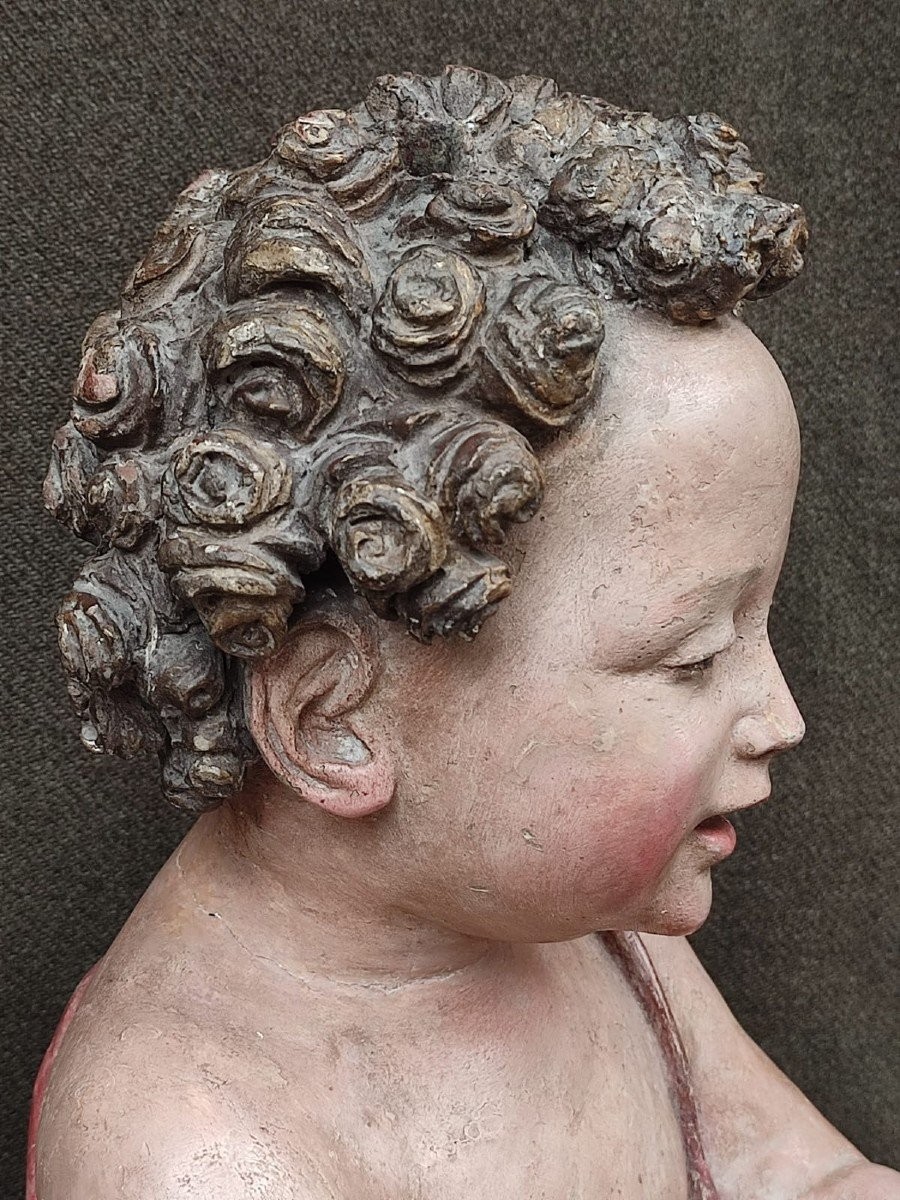 Polychrome Terracotta Sculpture Depicting Saint John The Baptist With A Goldfinch.-photo-4