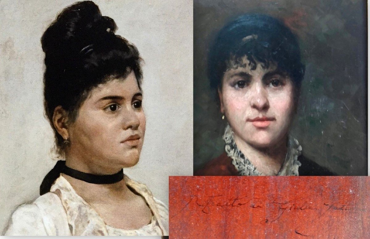  Portrait de Giulia Fattori. Huile sur panneau, réalisée par le maître Macchiaiolo vers 1884.