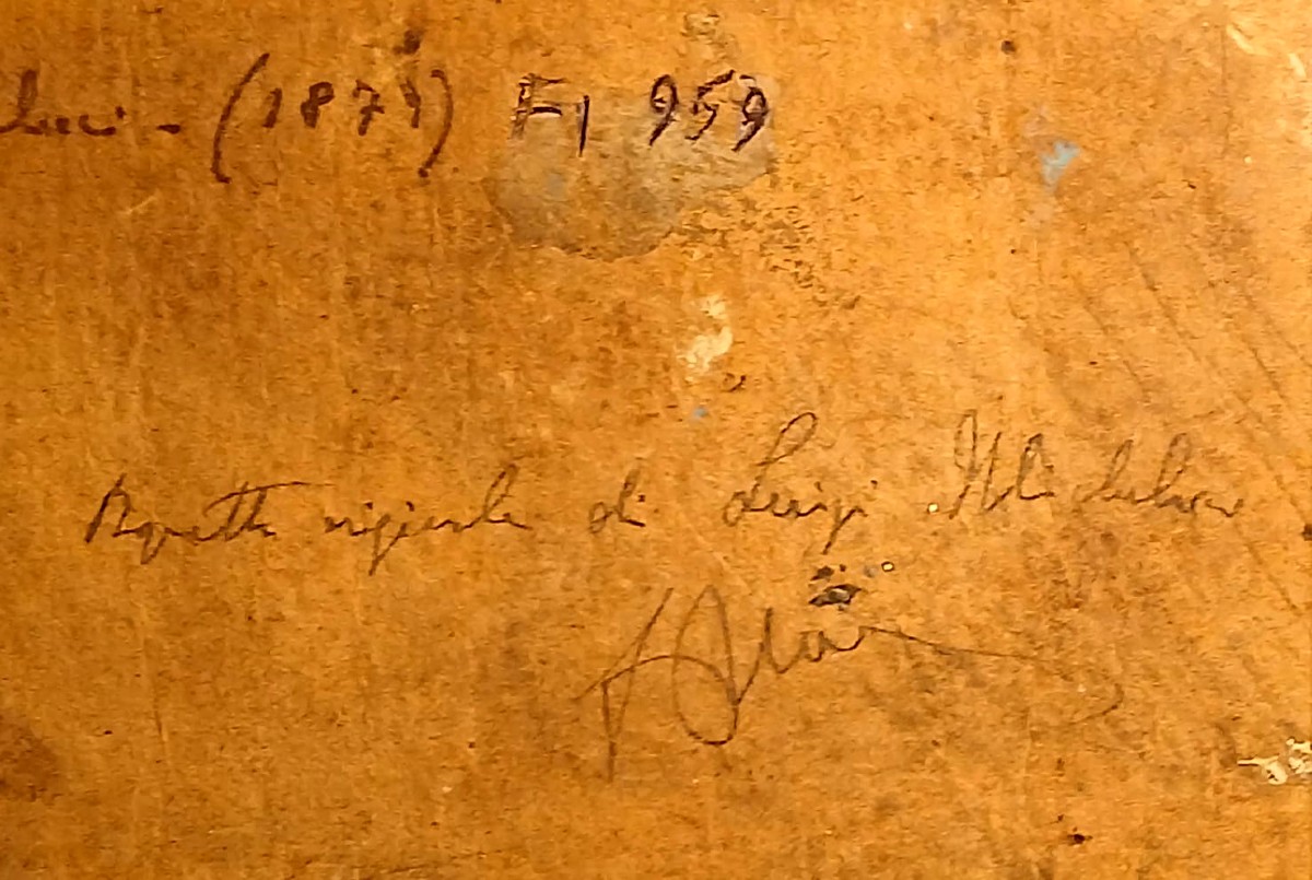 Luigi Michelacci siglato  'La Dama in rosa' Olio su cartone cm 9,5 x 15,5-photo-3