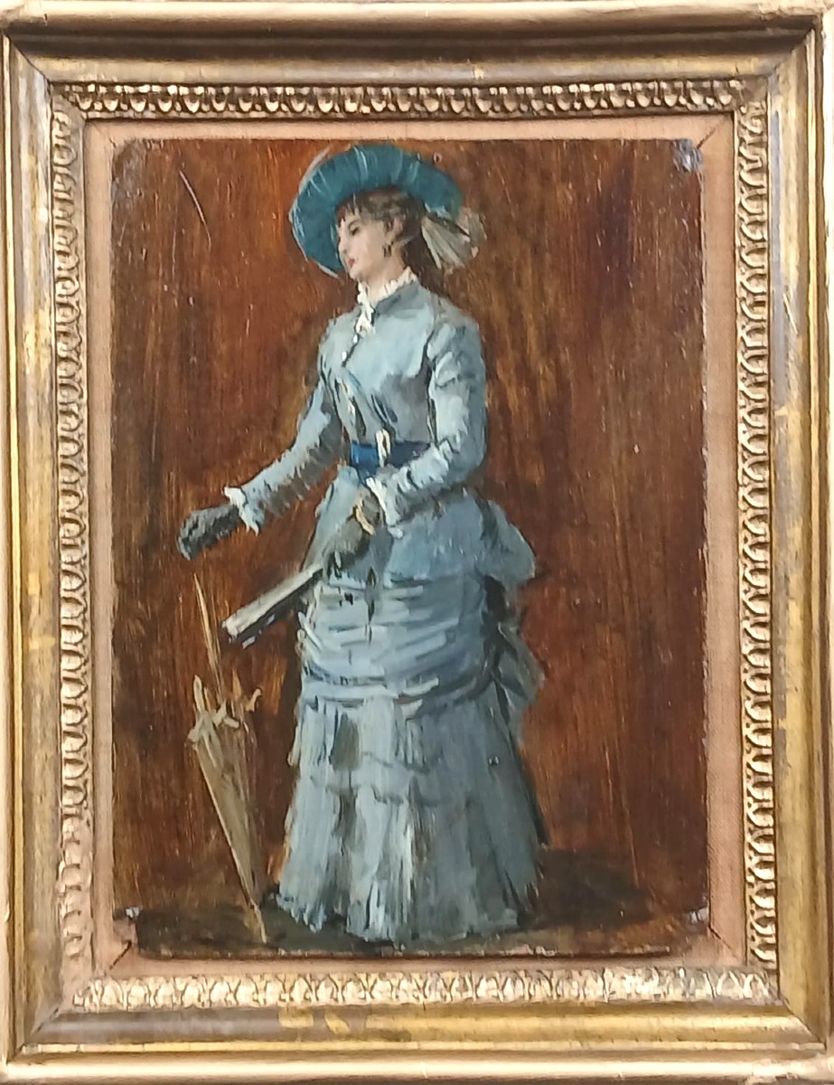 Jean Béraud (attr.) 'parisian Woman With Umbrella And Fan' Impressionist Oil.-photo-2