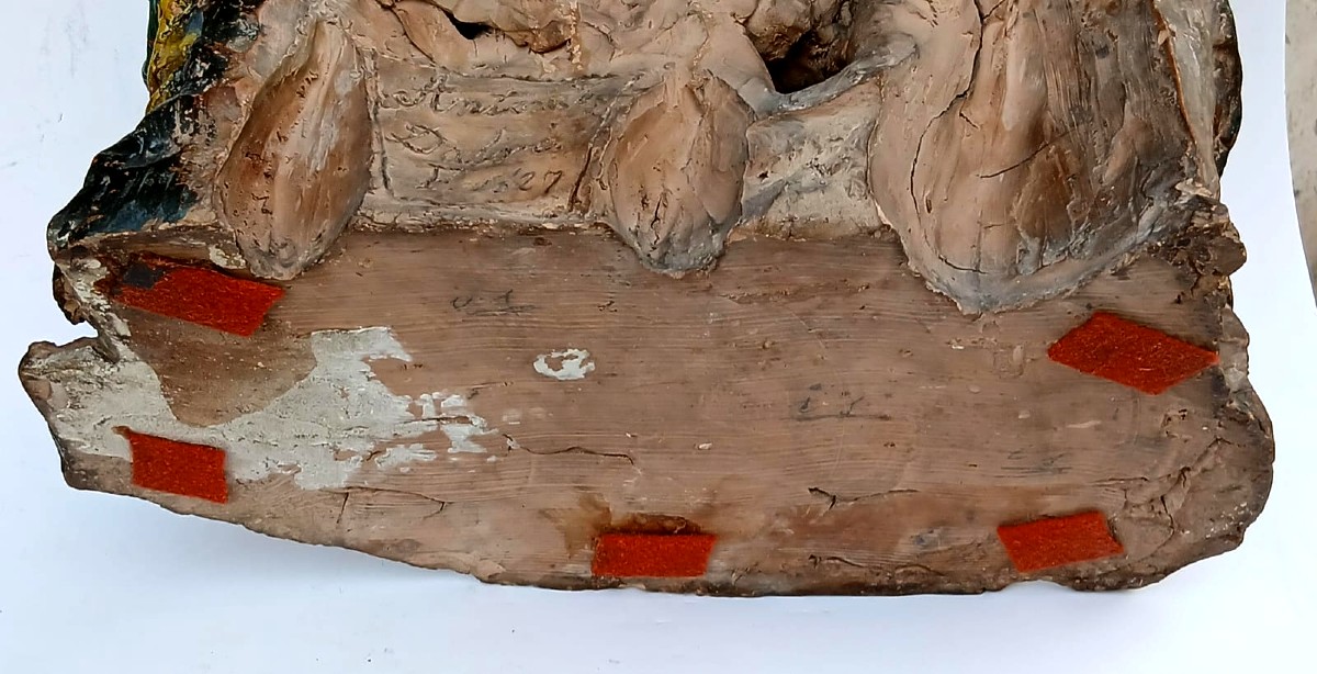 'lamentation Over The Dead Christ' Polychrome Sculpture Signed 'antonio Dalrè' 1627.-photo-1