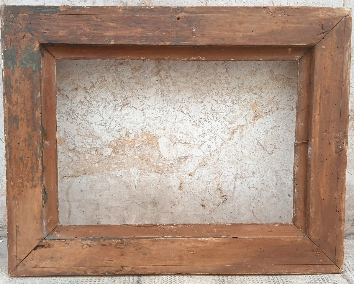 Cadre italien doré et sculpté avec poires, cornes d'abondance et feuilles d'acanthe - XVI sec.-photo-2