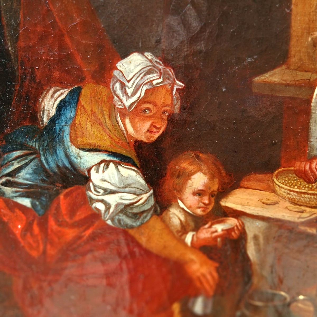 Jean Baptiste Greuze 'the Pea Feast' 38 X 46 Cm. Signed Work.-photo-2