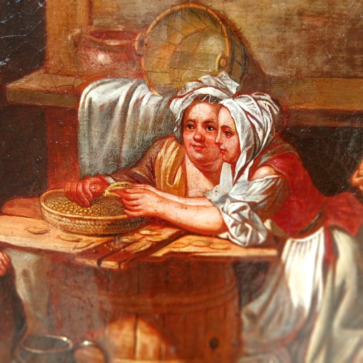 Jean Baptiste Greuze 'the Pea Feast' 38 X 46 Cm. Signed Work.-photo-2