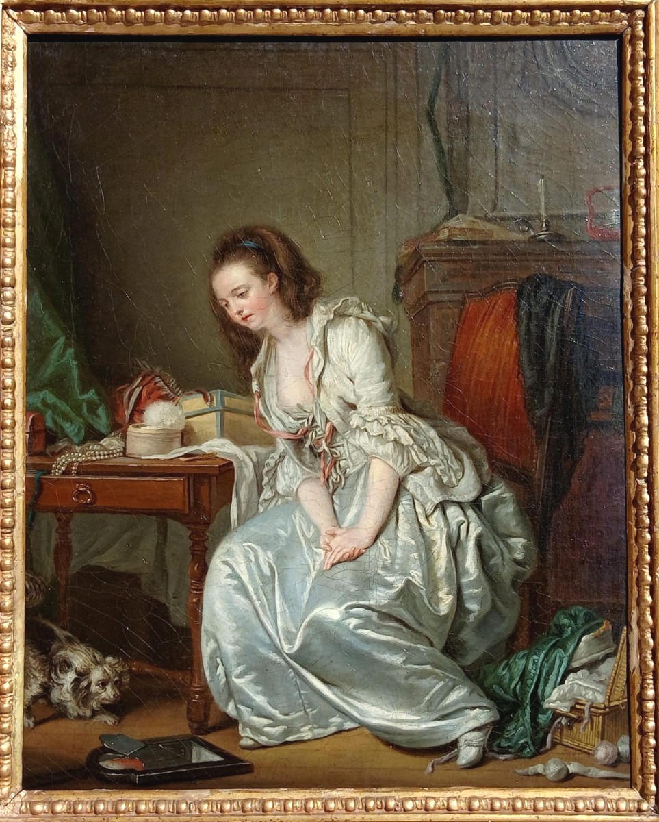 Jean Baptiste Greuze 'Lo Specchio Rotto' una delle repliche di bottega del famoso dipinto. 