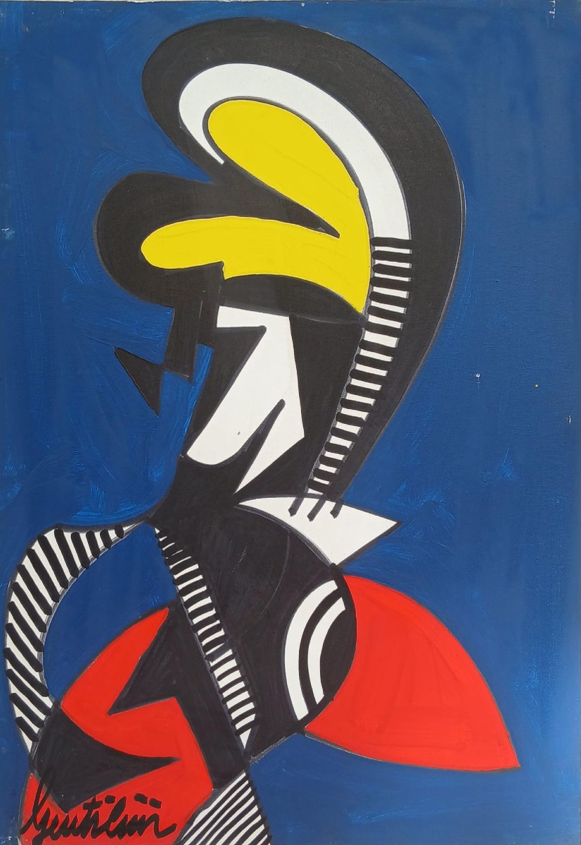  Aldo Gentilini, Pair Of Acrylics On Canvas. Vintage, 1960s - 100x70 Cm.-photo-2