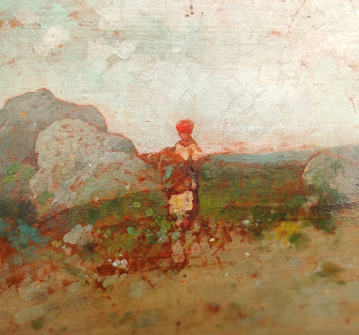 Michele Catti - The Peasant Woman, Palermo, 1855-1914 Oil On Panel, 20x39 Cm,-photo-2