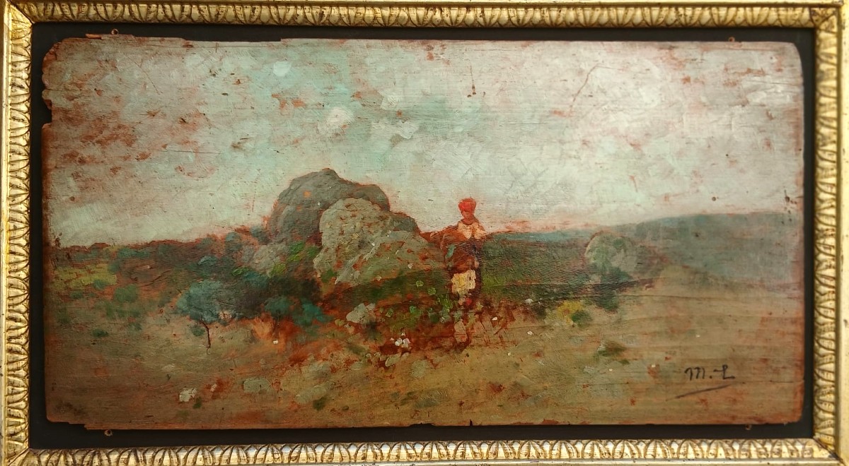 Michele Catti - The Peasant Woman, Palermo, 1855-1914 Oil On Panel, 20x39 Cm,-photo-3