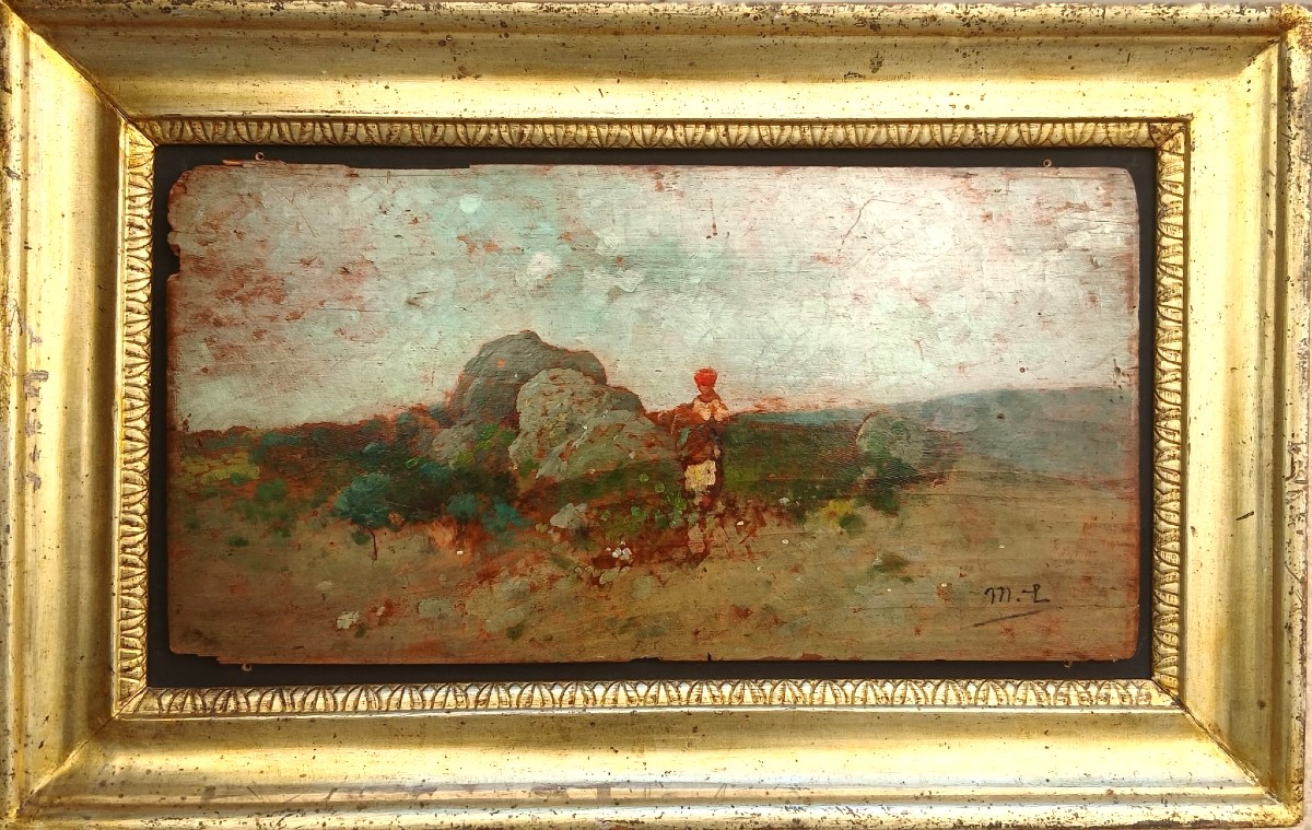 Michele Catti - The Peasant Woman, Palermo, 1855-1914 Oil On Panel, 20x39 Cm,