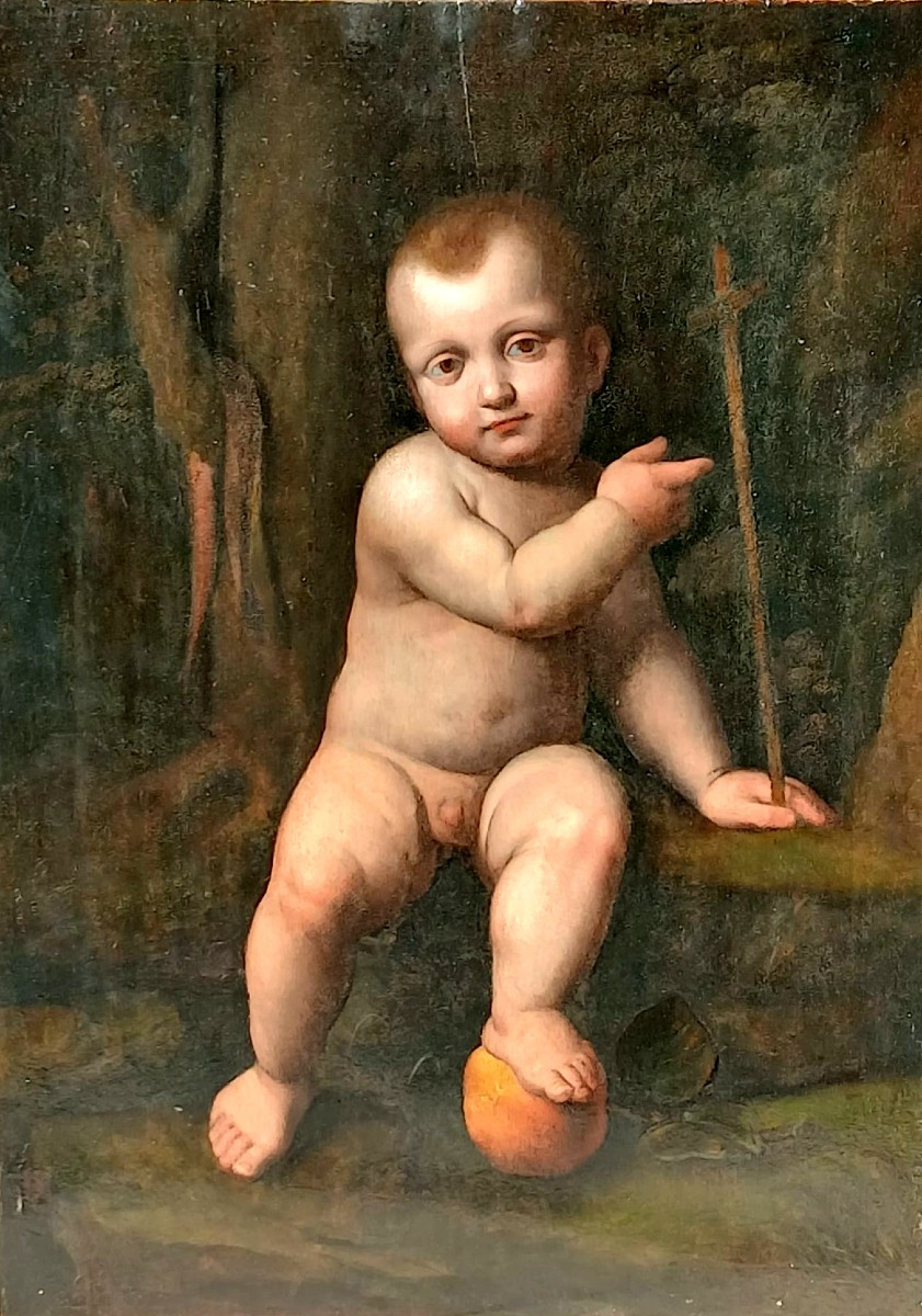 Marco D'Oggiono 'San Giovannino' Peinture à l'huile de style Léonard sur panneau de peuplier ( 