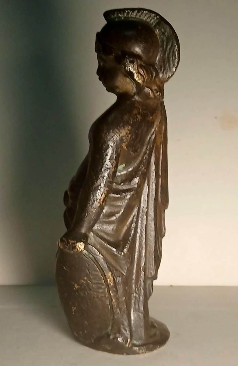 "Mars Enfant" Petite sculpture de la Renaissance en bronze à patine brune. Padoue, XVIe siè-photo-3