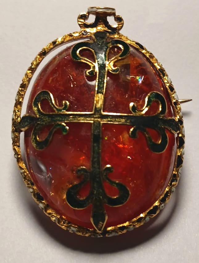 Gold Enameled Amulet Pendant With A French Fleur-de-lis And A Calcite Cabochon,sunstone', XVI C-photo-3