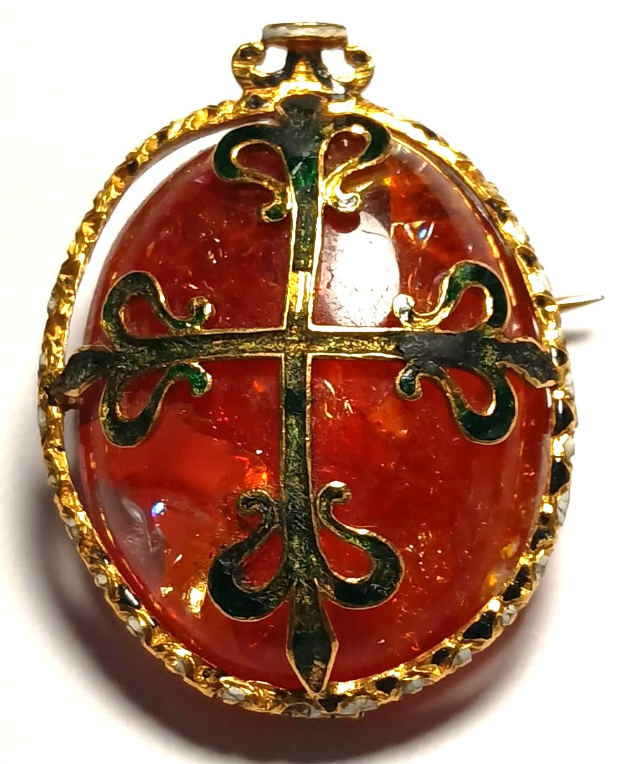 Gold Enameled Amulet Pendant With A French Fleur-de-lis And A Calcite Cabochon,sunstone', XVI C