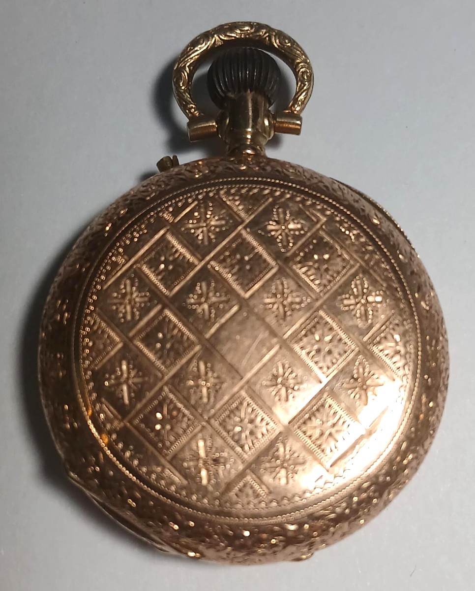  Montre de travail pour dame, or 12 kt - Dubois Geneve oeil de bœuf, vers 1890.-photo-4