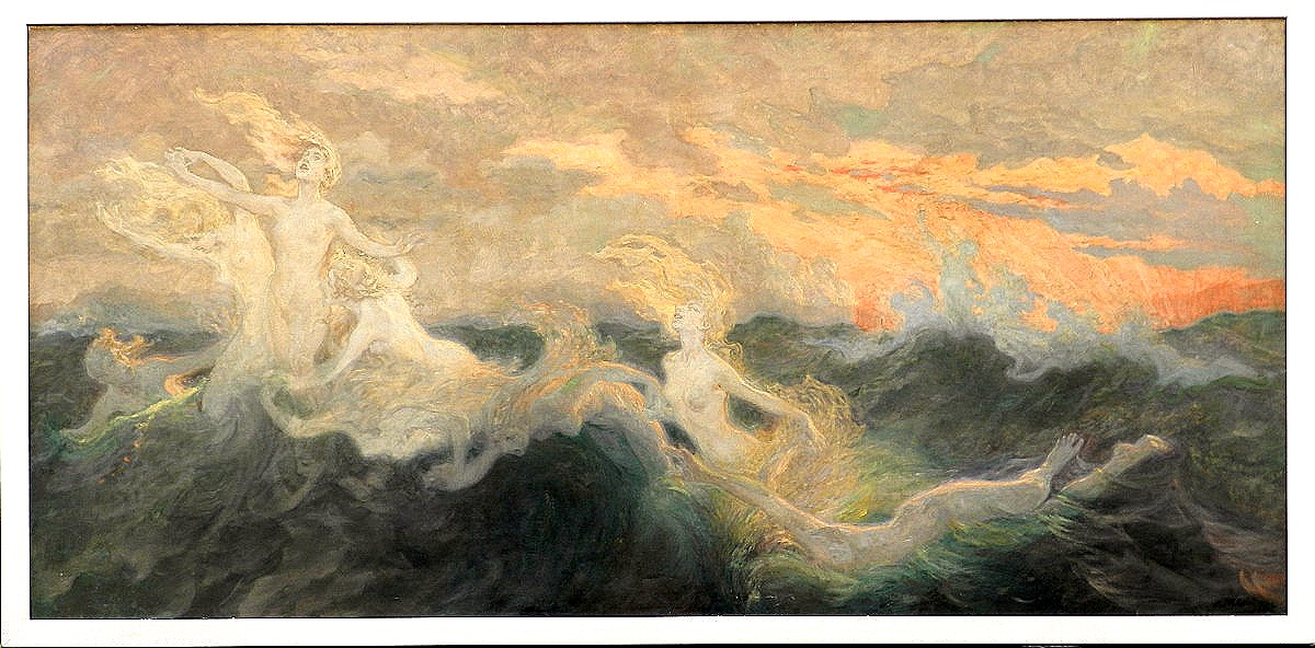 Walter Crane, "the Dance Of The Sirens." Oil On Canvas, Signed, Executed In Munich In The 900'
