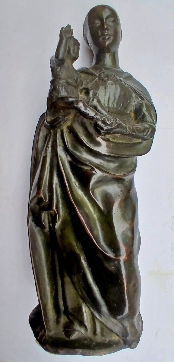 Virgin And Child. Franco-flemish Bronze Sculpture From The Early 16th Century. 