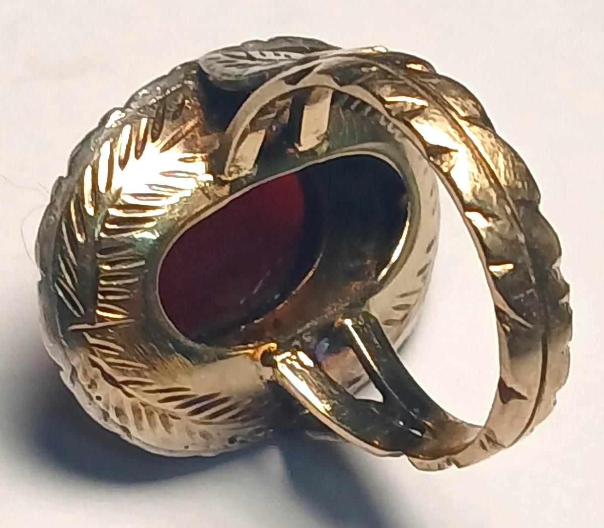 Gold Ring Set With A Mediterranean Coral Cabochon And Diamond Roses. Sicily, 1960-70-photo-3