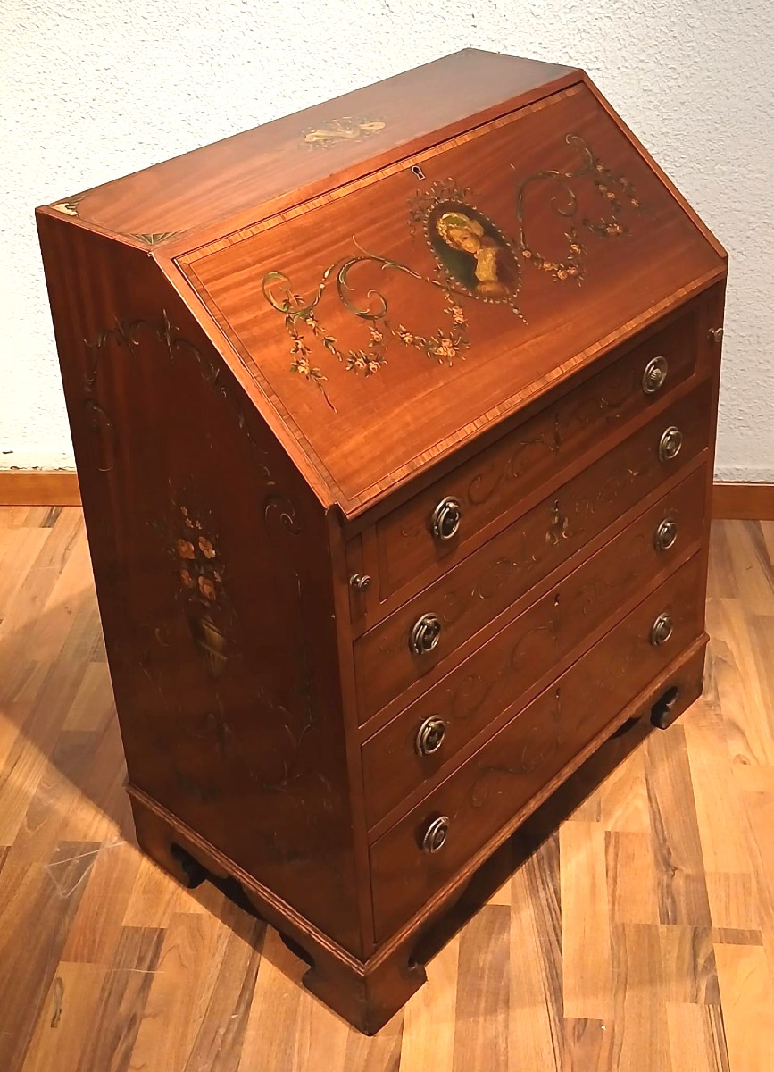 Sheraton Desk In Finely Painted Solid Mahogany, Dating From The 19th Century. England, 19th C.-photo-2