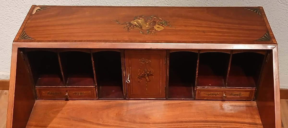 Sheraton Desk In Finely Painted Solid Mahogany, Dating From The 19th Century. England, 19th C.-photo-4