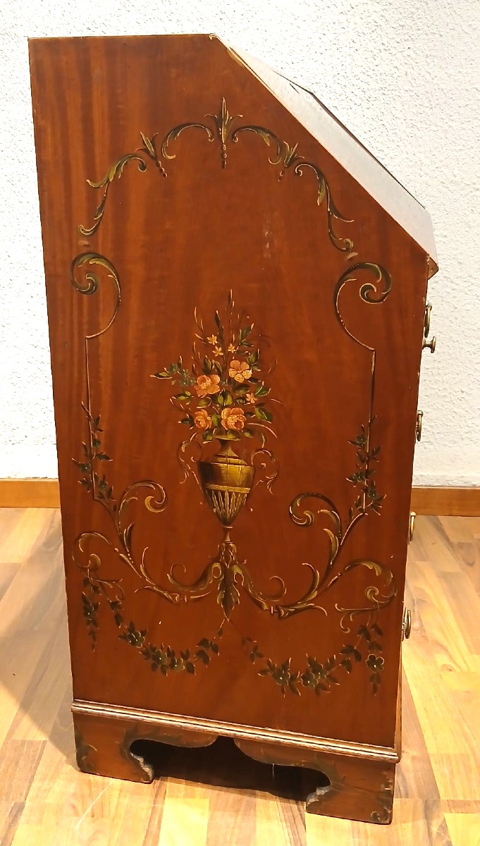 Sheraton Desk In Finely Painted Solid Mahogany, Dating From The 19th Century. England, 19th C.-photo-1