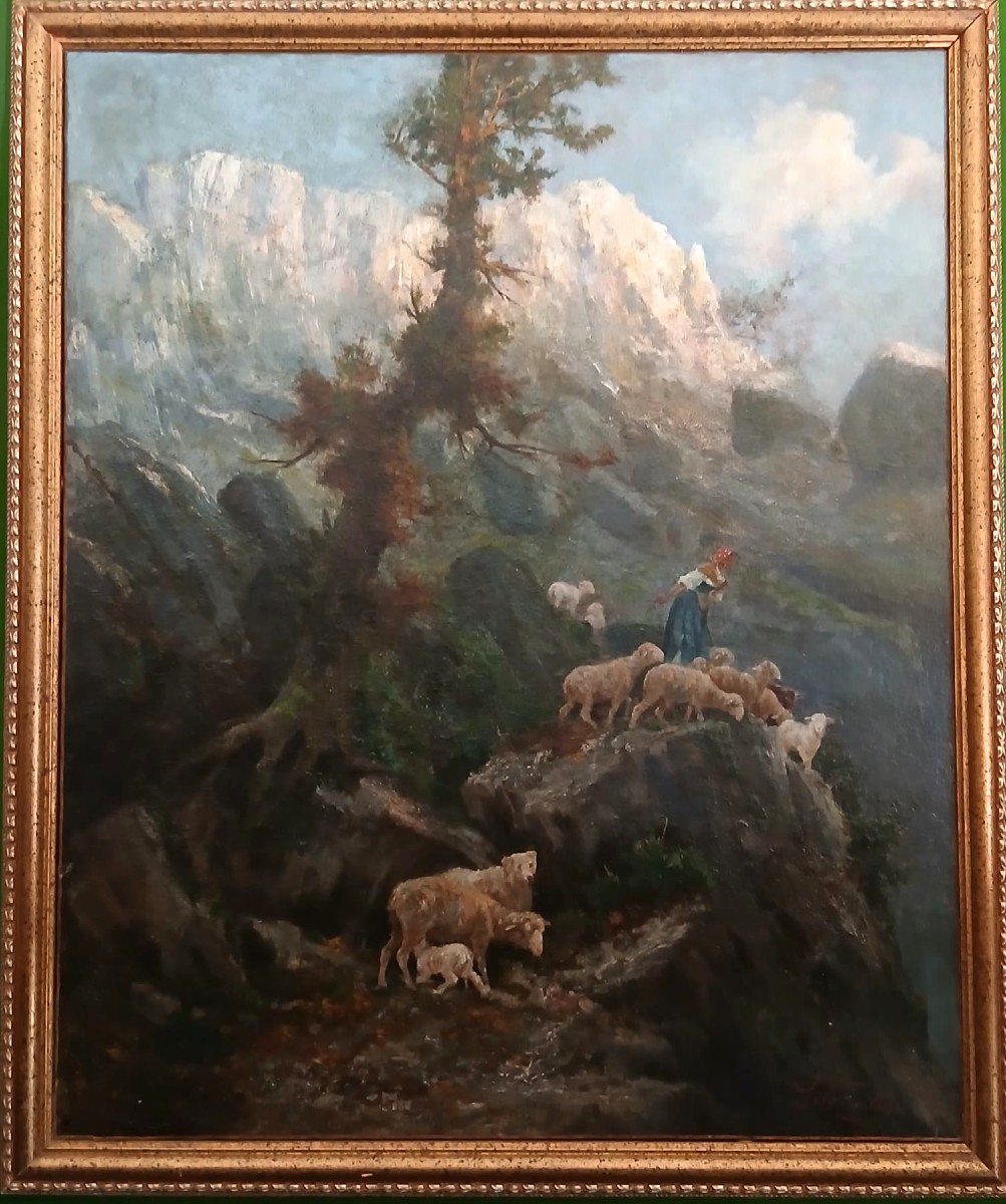 Antonino Leto 'grazing On Mount Solaro' Oil On Canvas 145x122 Cm.-photo-2