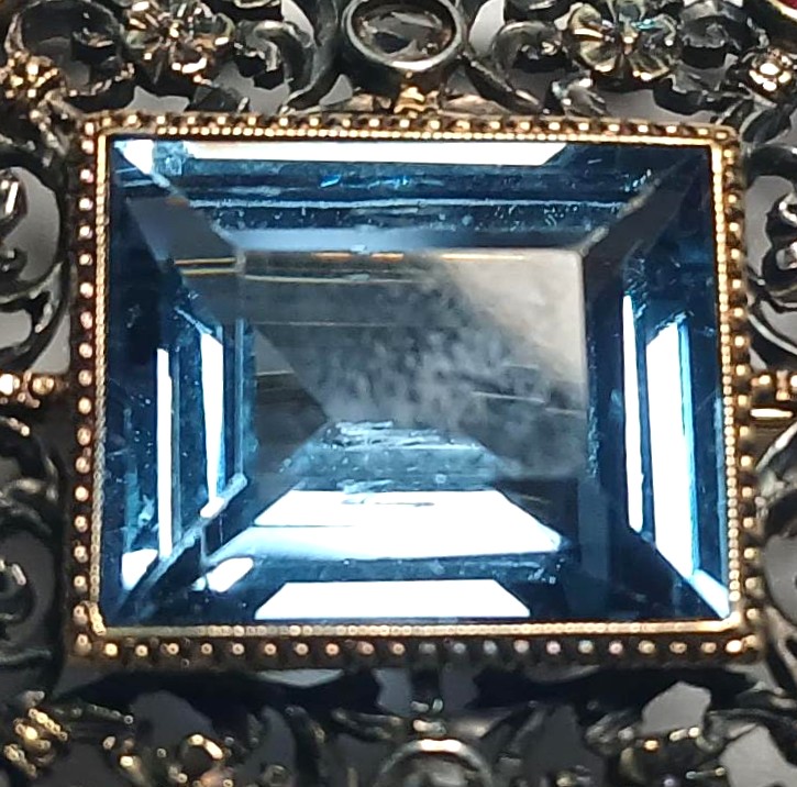 A Gold And Cupella Lace-style Brooch With Blue Topaz, Diamonds, And Rubies. Liberty Style.-photo-3