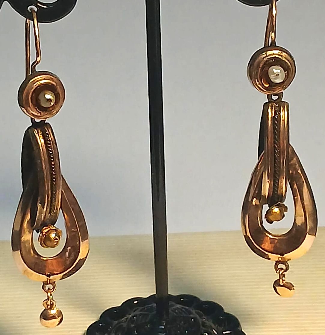 Sicilian Gold Bell-shaped Dangle Earrings, A Good Luck Charm, To Ward Off Misfortune. -photo-4