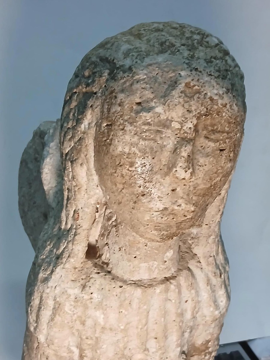 Praying Angel In Carved Stone From The Romanesque Period, 10th-12th Century-photo-4