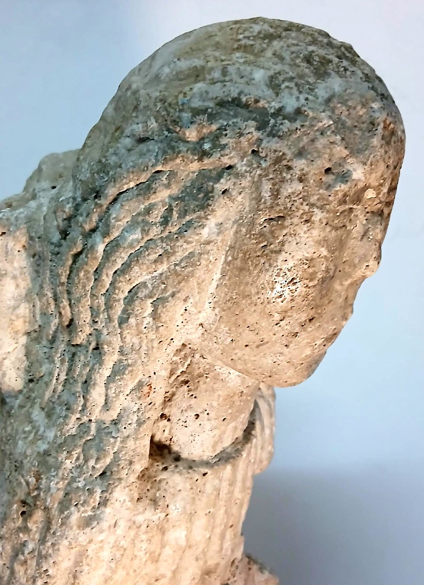 Praying Angel In Carved Stone From The Romanesque Period, 10th-12th Century-photo-3