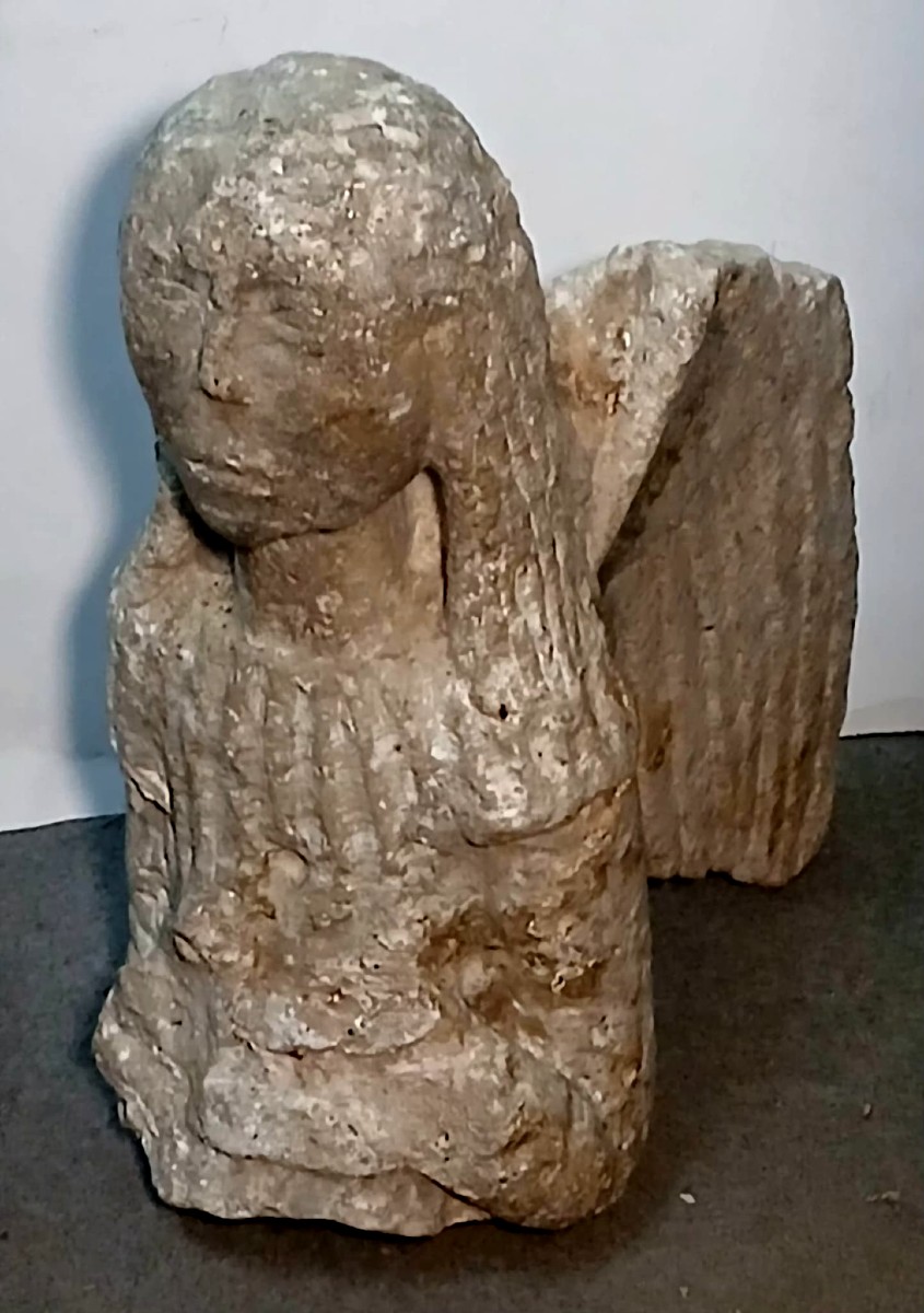 Praying Angel In Carved Stone From The Romanesque Period, 10th-12th Century-photo-4