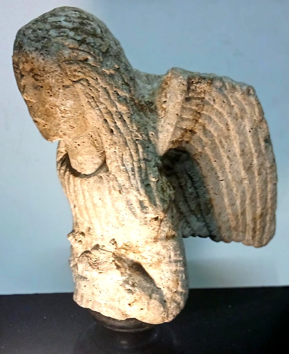Praying Angel In Carved Stone From The Romanesque Period, 10th-12th Century