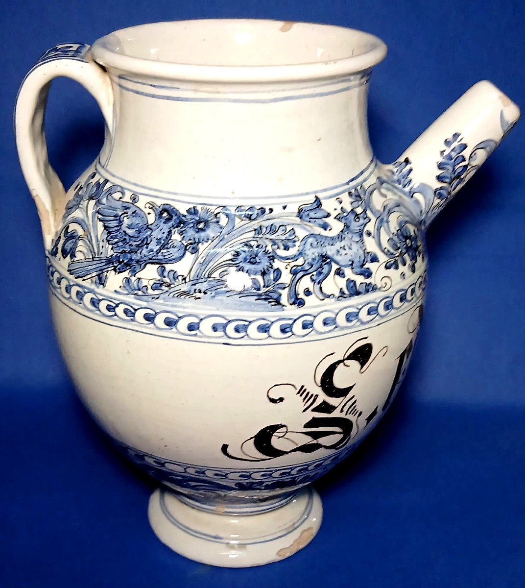 Savona Majolica Jar From The Late 17th Century. Pharmaceutical Inscription In Gothic Script.-photo-2