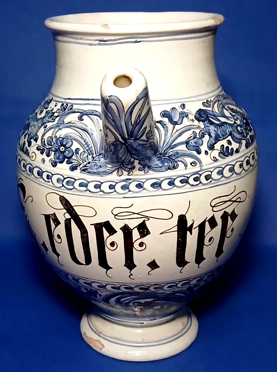 Savona Majolica Jar From The Late 17th Century. Pharmaceutical Inscription In Gothic Script.-photo-4