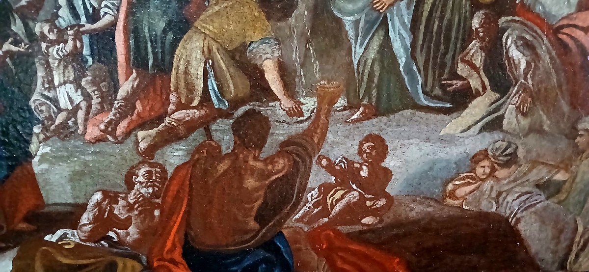Angelo Solimena 1629-1716 (attribué). Moïse fait jaillir l'eau des rochers, 48 ​​x 60 cm-photo-4