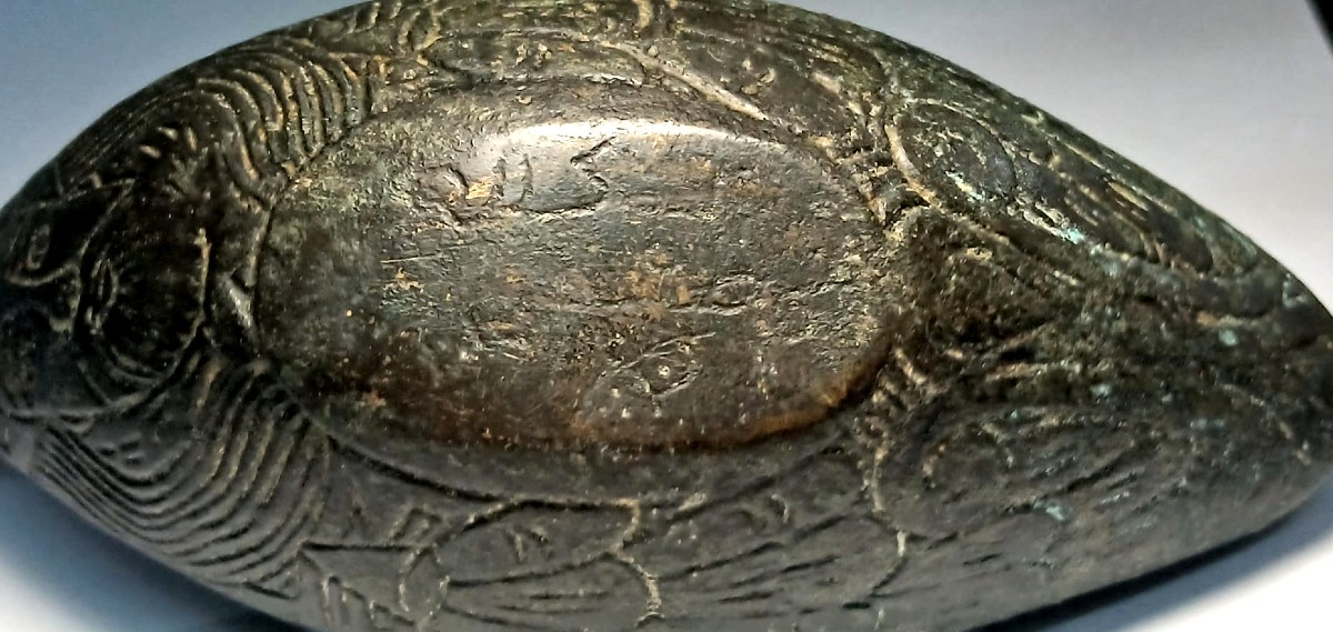 Odin Wrapped In A Feather Cloak. Viking Bronze Lamp With Traces Of Gold. Lorraine, 9th-11th Cen-photo-4