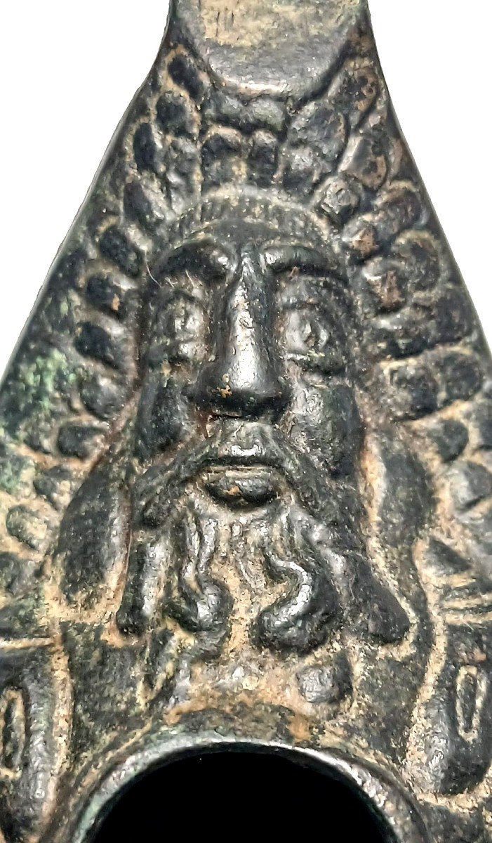 Odin Wrapped In A Feather Cloak. Viking Bronze Lamp With Traces Of Gold. Lorraine, 9th-11th Cen-photo-2