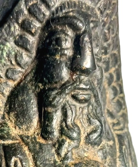 Odin Wrapped In A Feather Cloak. Viking Bronze Lamp With Traces Of Gold. Lorraine, 9th-11th Cen-photo-3