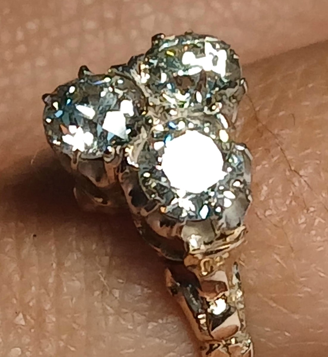 Art Nouveau Gold Ring With Three Diamonds, Approximately 1.60 Carats. Fine-cut White Stones Fro-photo-4