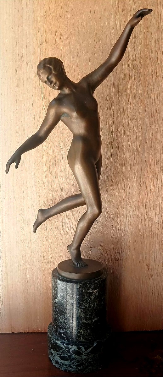  Karl Perl (austria, 1876–1965) Depicting A Nude Dancer From The 1920s. Bronze Sculpture. -photo-4