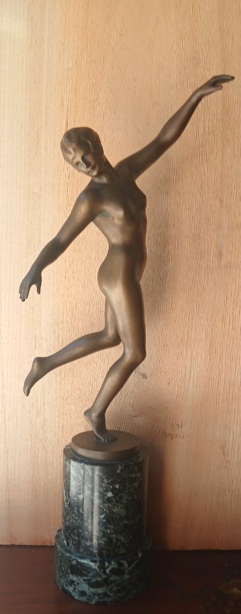  Karl Perl (austria, 1876–1965) Depicting A Nude Dancer From The 1920s. Bronze Sculpture. -photo-2