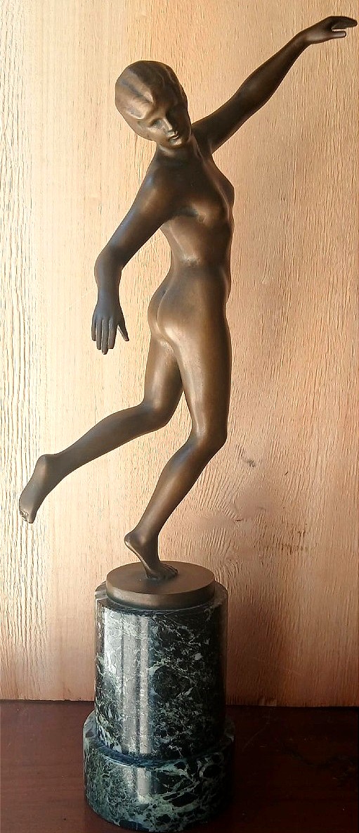  Karl Perl (austria, 1876–1965) Depicting A Nude Dancer From The 1920s. Bronze Sculpture. 
